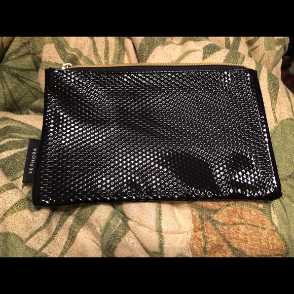 Black SEPHORA shiny makeup cosmetics bag NEW - Picture 1 of 3